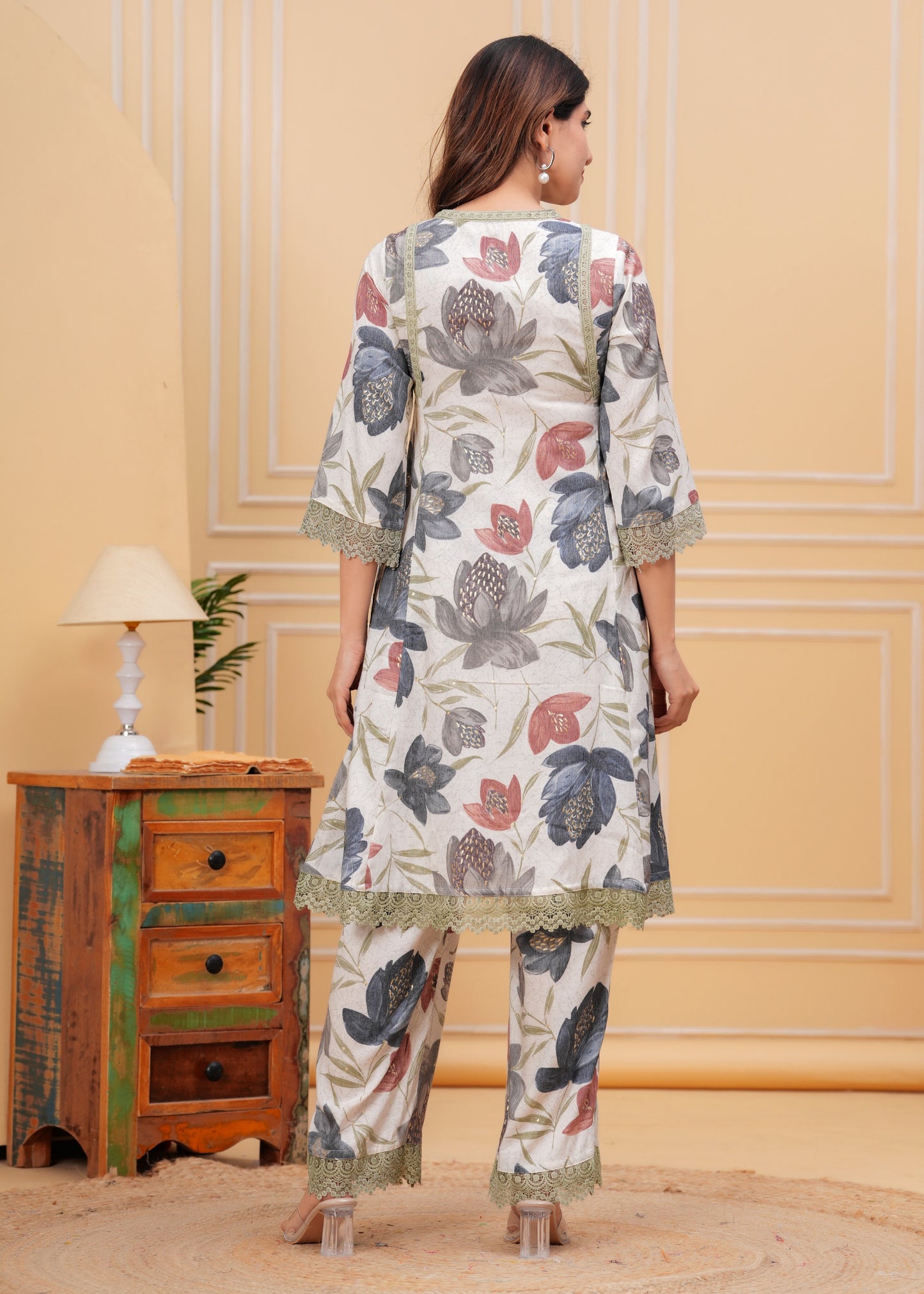 Women's Printed Lace Work Co-Ords set