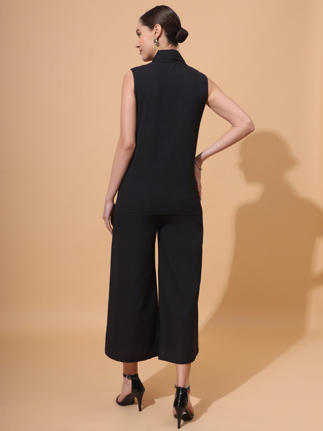 Women's V Neck Pure Cotton Waistcoat With Palazzo Co-Ord