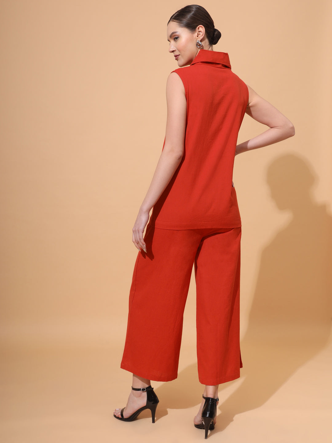 Women's V Neck Pure Cotton Waistcoat With Palazzo Co-Ord