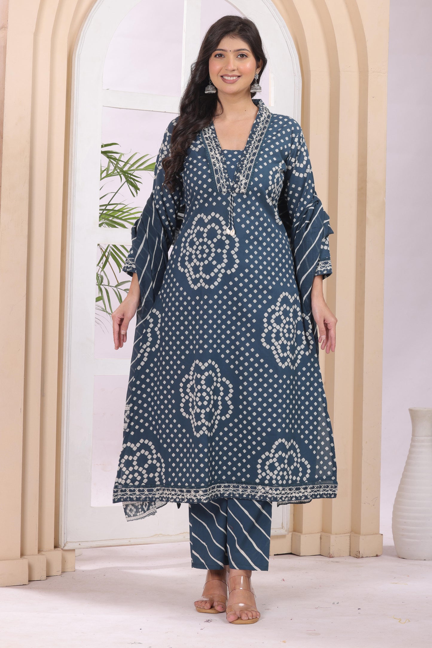 Gulabi Leaf's A-Line Printed Pure Cotton Embroidered Kurta, Pant With Dupatta