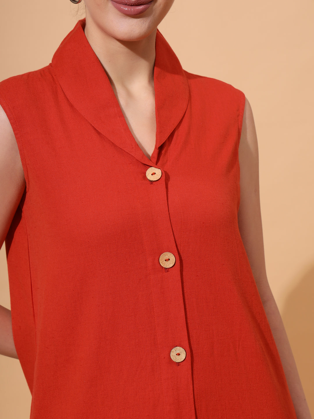 Women's V Neck Pure Cotton Waistcoat With Palazzo Co-Ord