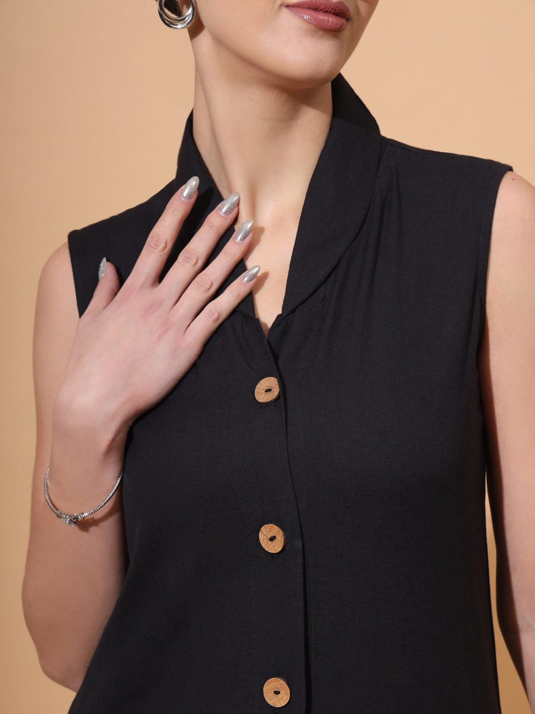 Women's V Neck Pure Cotton Waistcoat With Palazzo Co-Ord