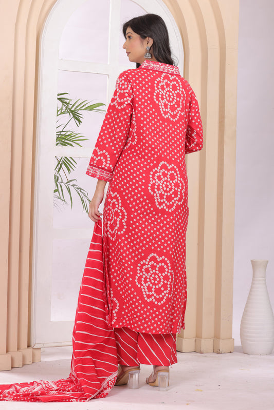 Gulabi Leaf's A-Line Printed Pure Cotton Embroidered Kurta, Pant With Dupatta