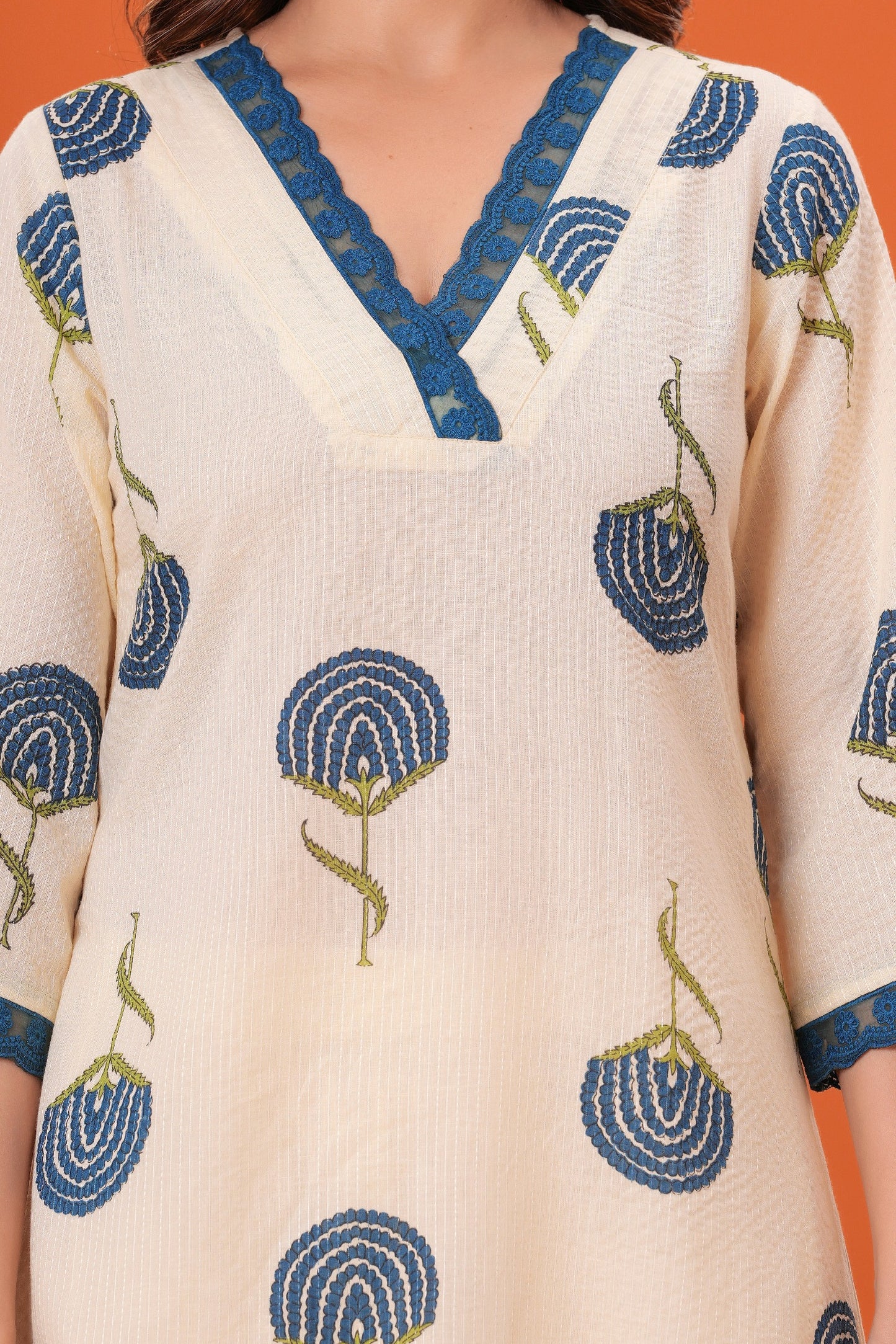 Printed V Neck Pure Cotton Top With Trousers Co-Ords