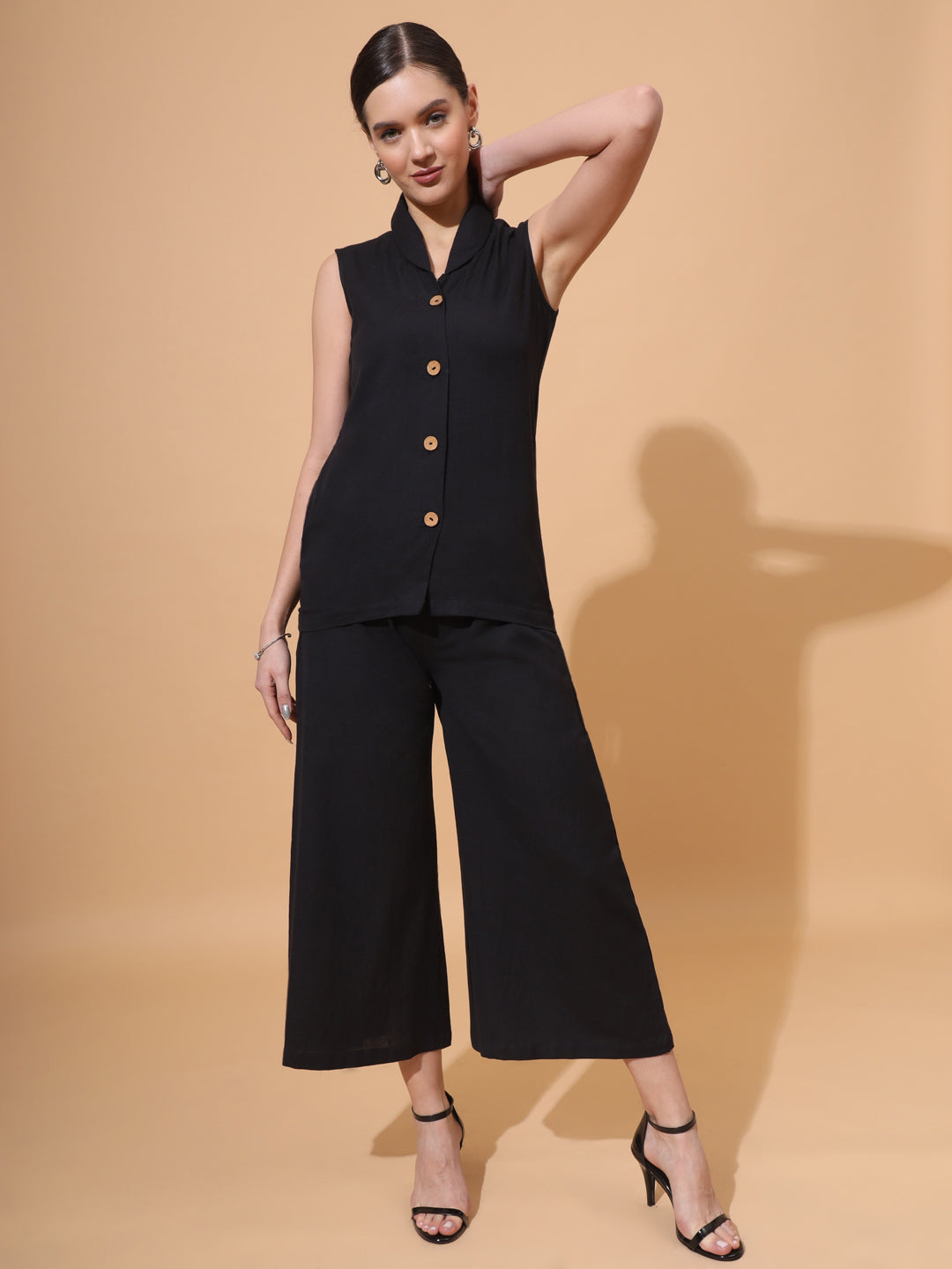 Women's V Neck Pure Cotton Waistcoat With Palazzo Co-Ord