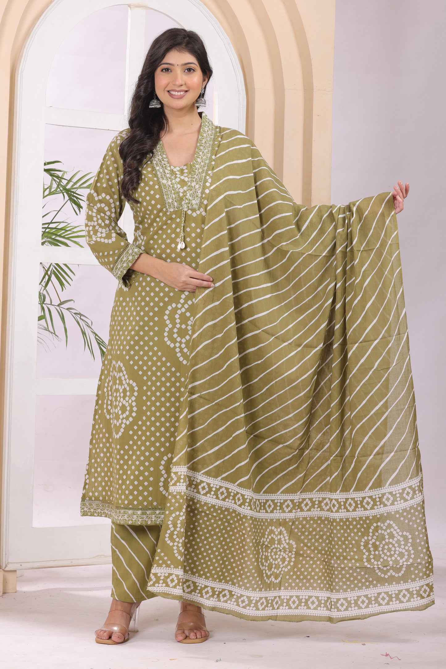 Gulabi Leaf's A-Line Printed Pure Cotton Embroidered Kurta, Pant With Dupatta