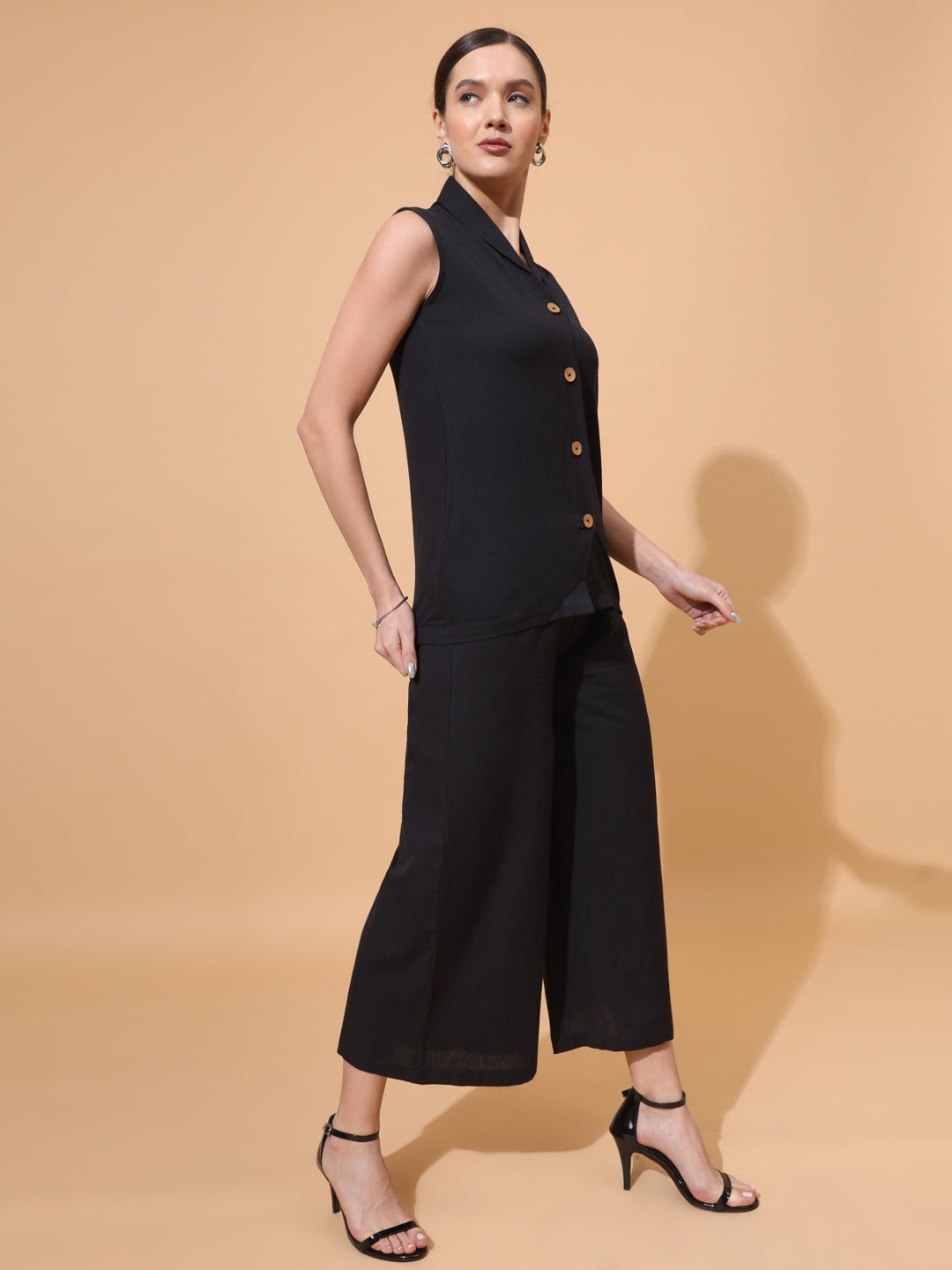 Women's V Neck Pure Cotton Waistcoat With Palazzo Co-Ord