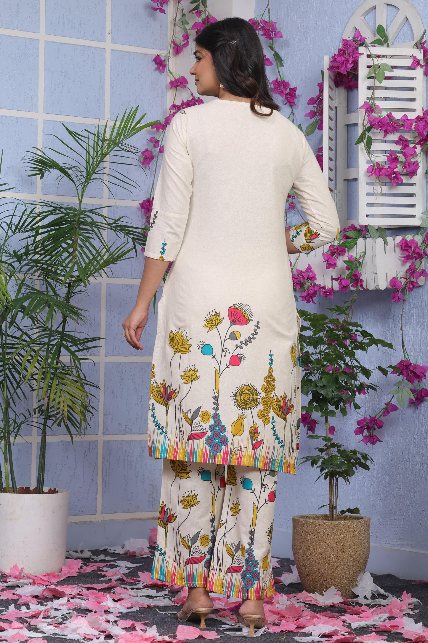 Ivory Floral Printed Co-ord Set for Women – Stylish Casual & Summer Wear