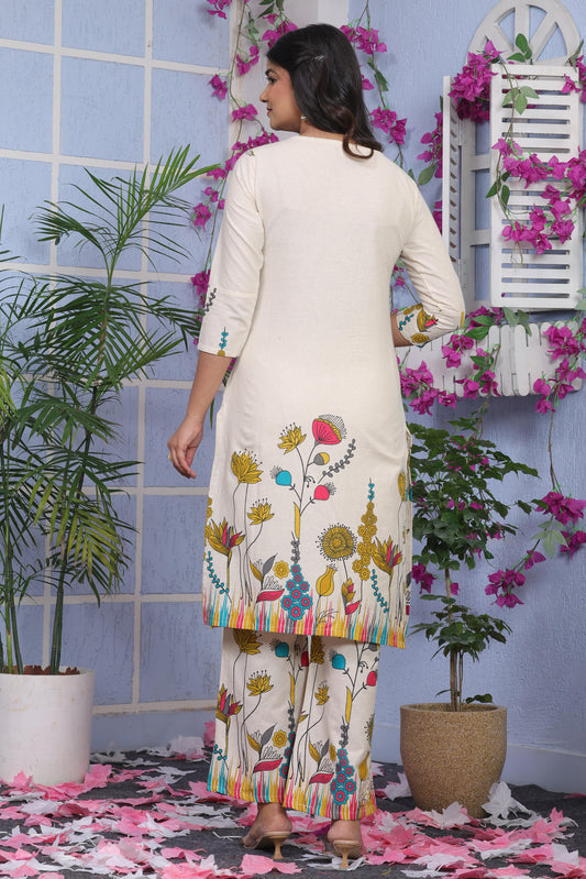 Ivory Floral Printed Co-ord Set for Women – Stylish Casual & Summer Wear