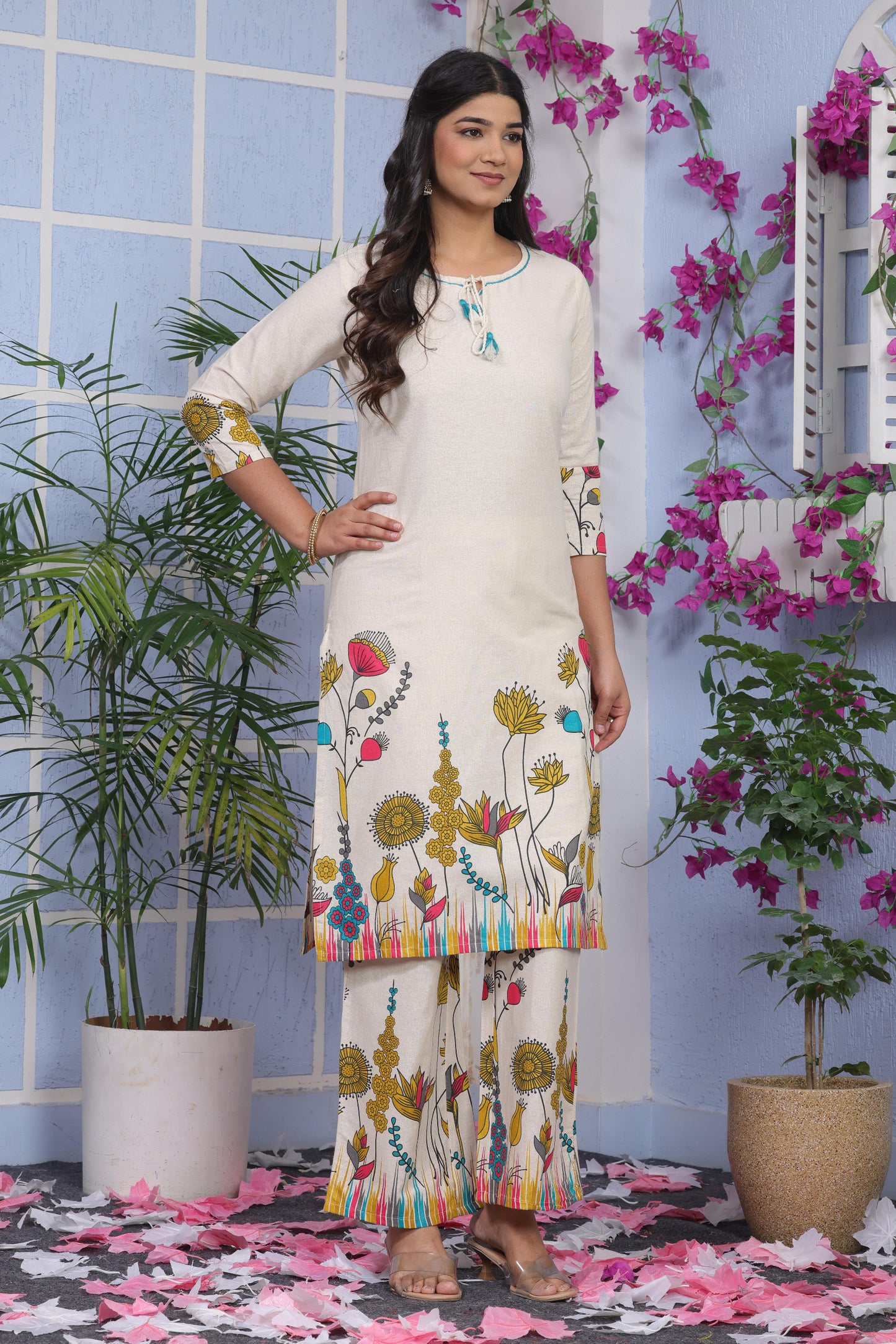 Ivory Floral Printed Co-ord Set for Women – Stylish Casual & Summer Wear