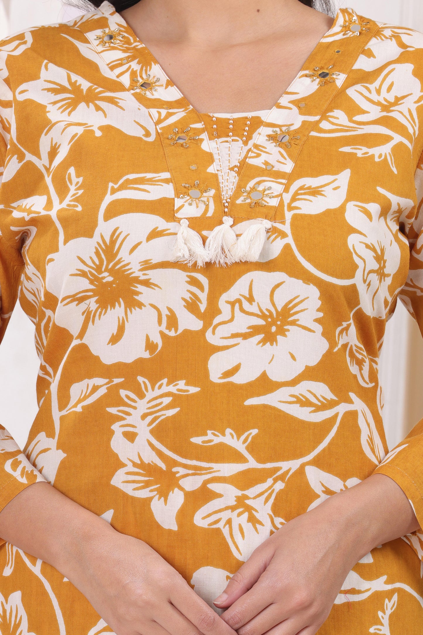 Gulabi Leaf Printed Pure Cotton Embroidered Kurta, Pant With Dupatta