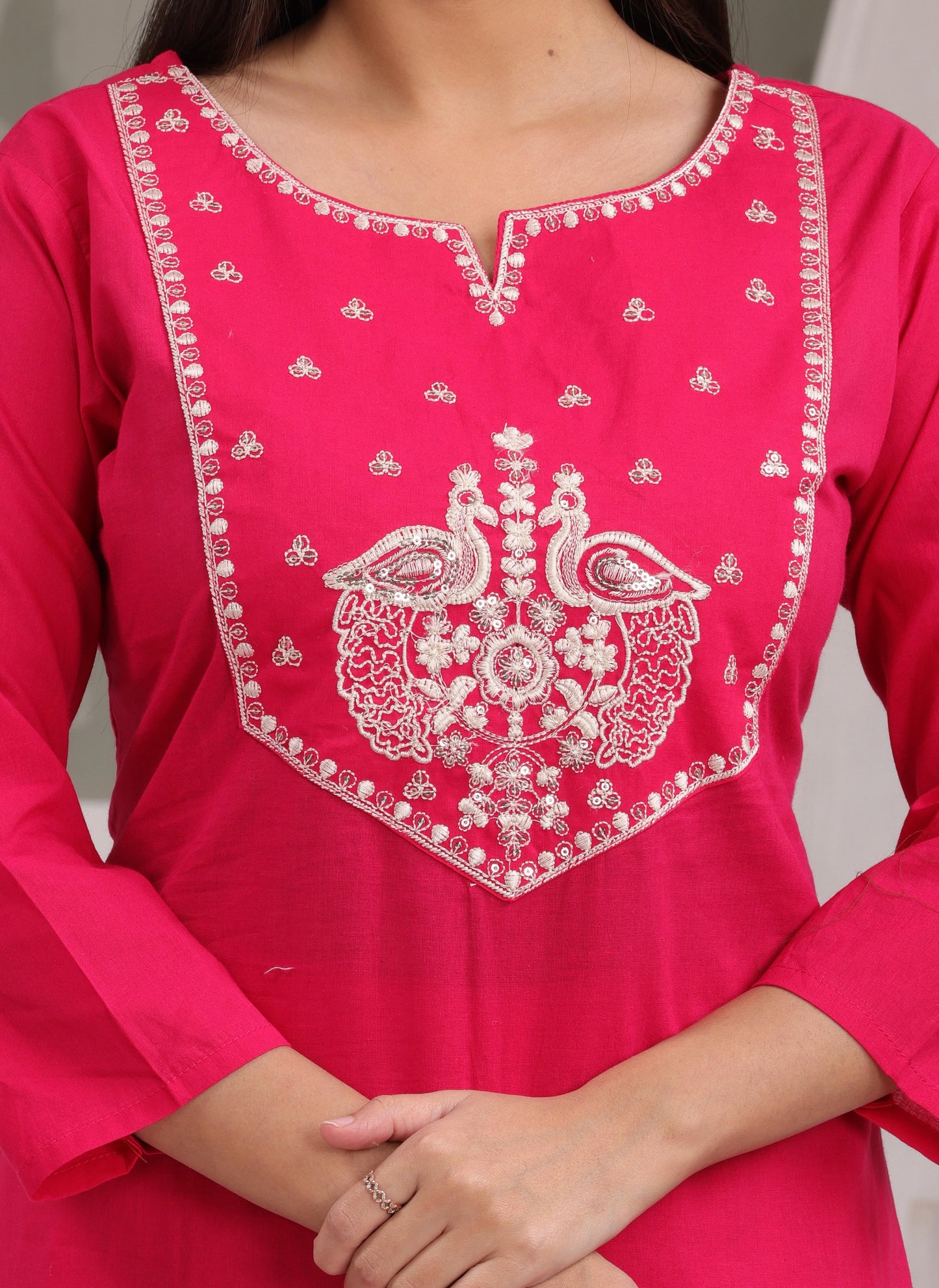 Gulabi Leaf's Solid Pure Cotton Embroidered Kurta, Pant With Dupatta