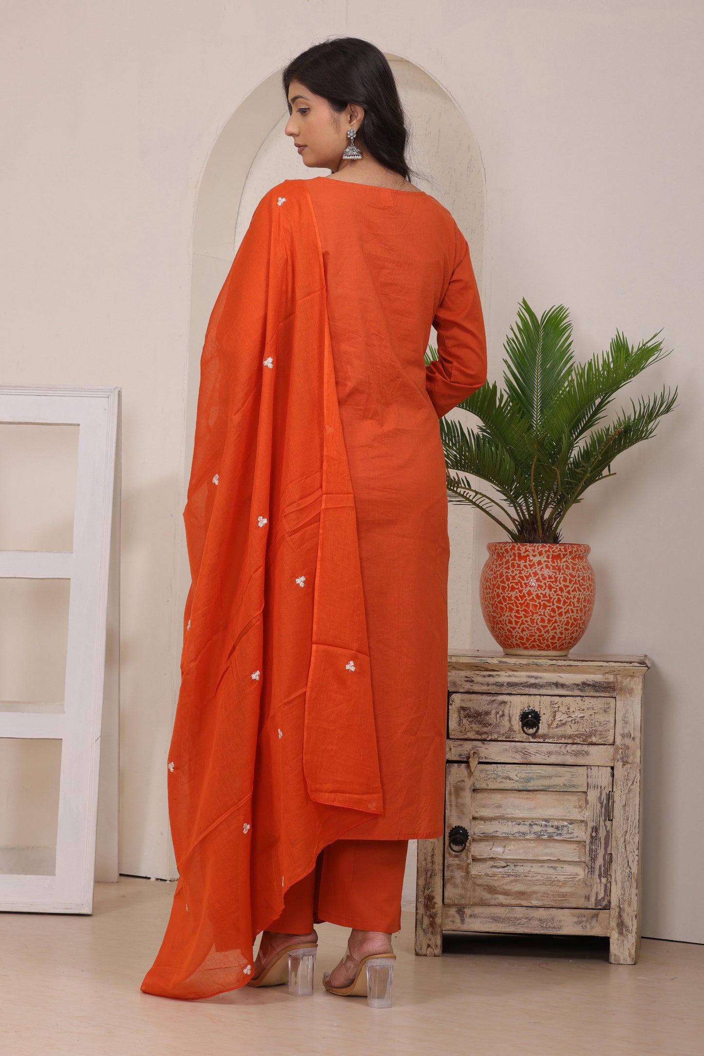 Gulabi Leaf's Solid Pure Cotton Embroidered Kurta, Pant With Dupatta