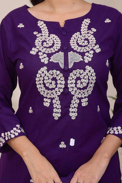 Gulabi Leaf's Solid Pure Cotton Embroidered Kurta, Pant With Dupatta