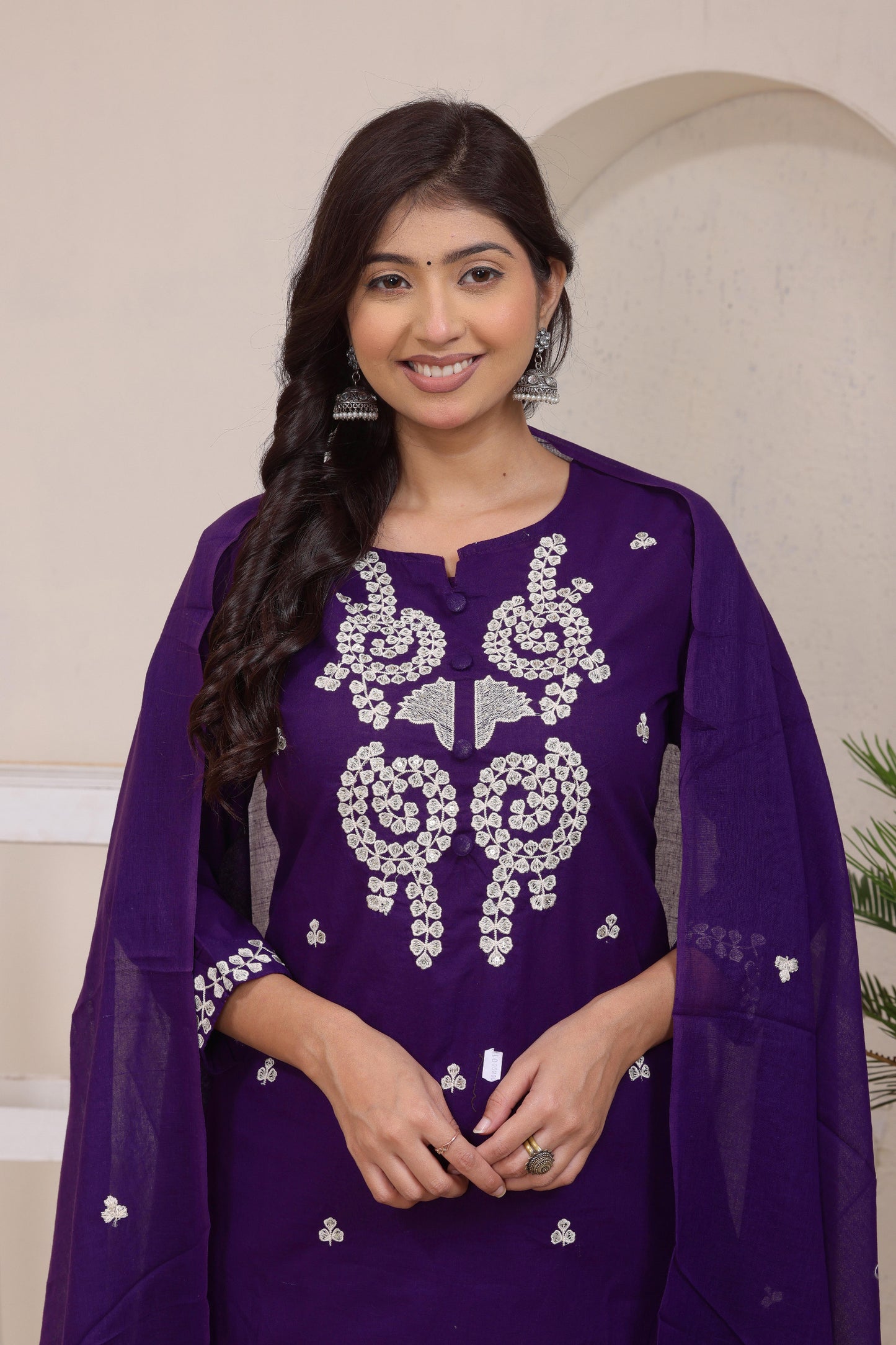 Gulabi Leaf's Solid Pure Cotton Embroidered Kurta, Pant With Dupatta