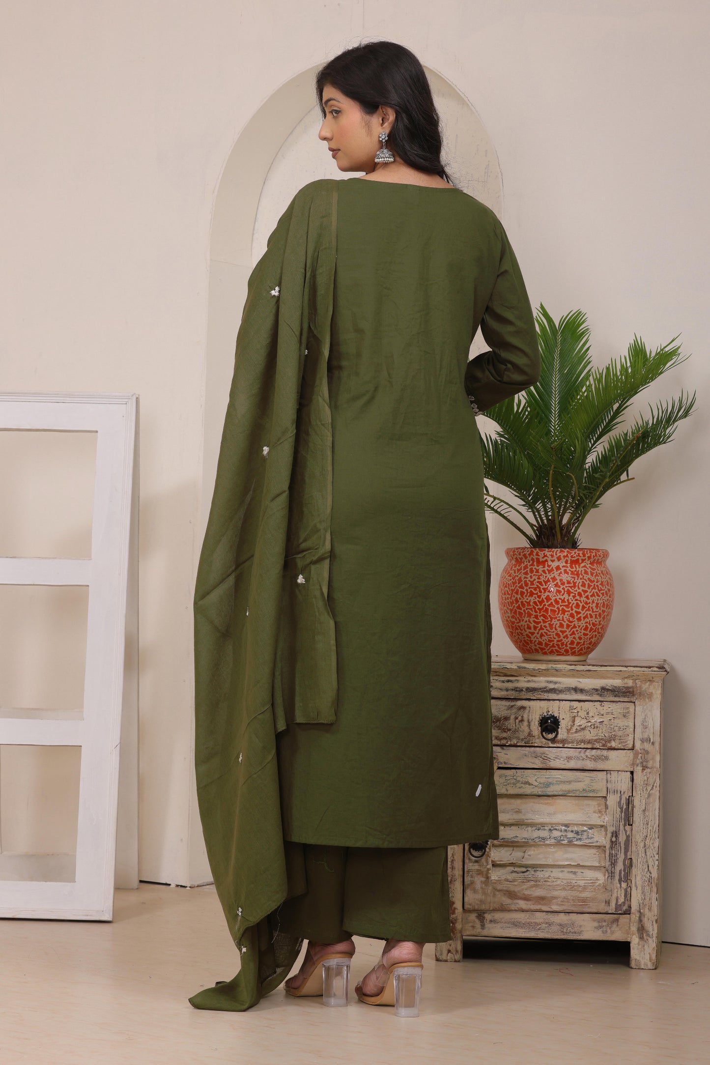 Gulabi Leaf's Solid Pure Cotton Embroidered Kurta, Pant With Dupatta