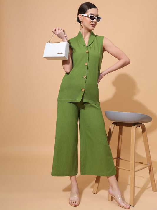Women's V Neck Pure Cotton Waistcoat With Palazzo Co-Ord