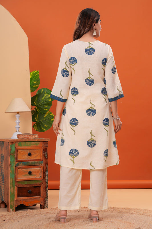Printed V Neck Pure Cotton Top With Trousers Co-Ords