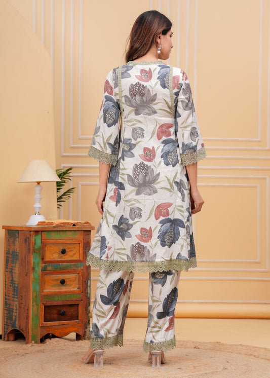 Women's Printed Lace Work Co-Ords set