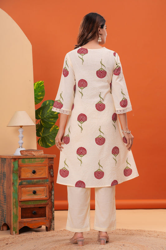 Printed V Neck Pure Cotton Top With Trousers Co-Ords