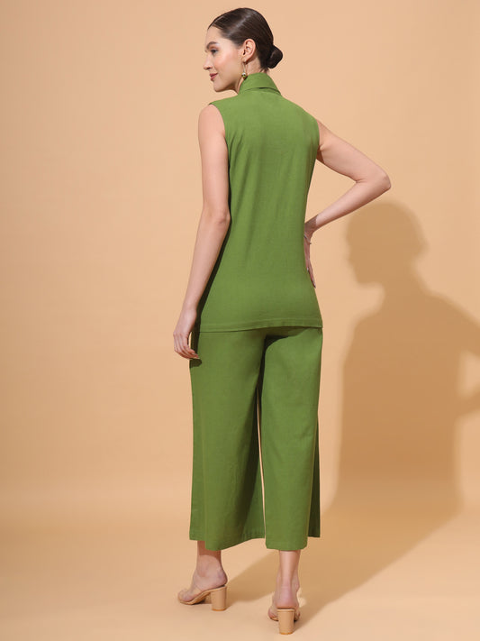 Women's V Neck Pure Cotton Waistcoat With Palazzo Co-Ord