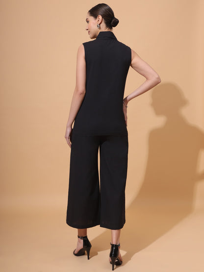 Women's V Neck Pure Cotton Waistcoat With Palazzo Co-Ord