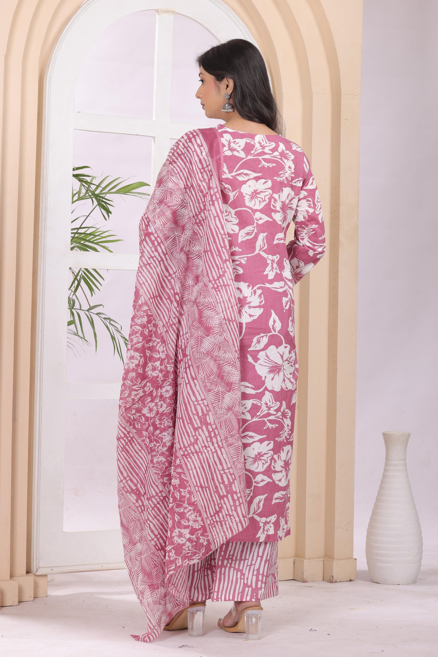 Gulabi Leaf's Printed Pure Cotton Embroidered Kurta, Pant With Dupatta