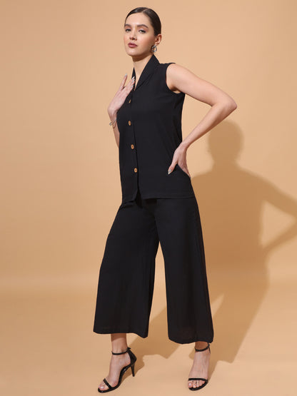 Women's V Neck Pure Cotton Waistcoat With Palazzo Co-Ord