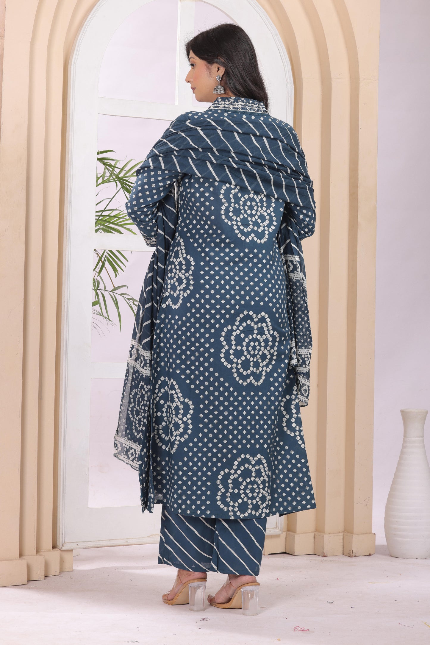 Gulabi Leaf's A-Line Printed Pure Cotton Embroidered Kurta, Pant With Dupatta