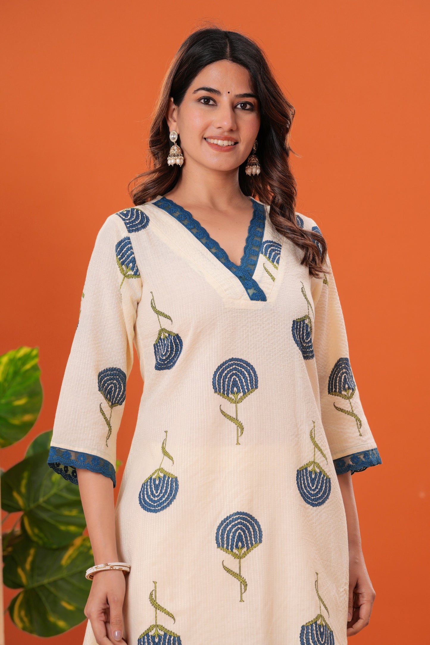 Printed V Neck Pure Cotton Top With Trousers Co-Ords