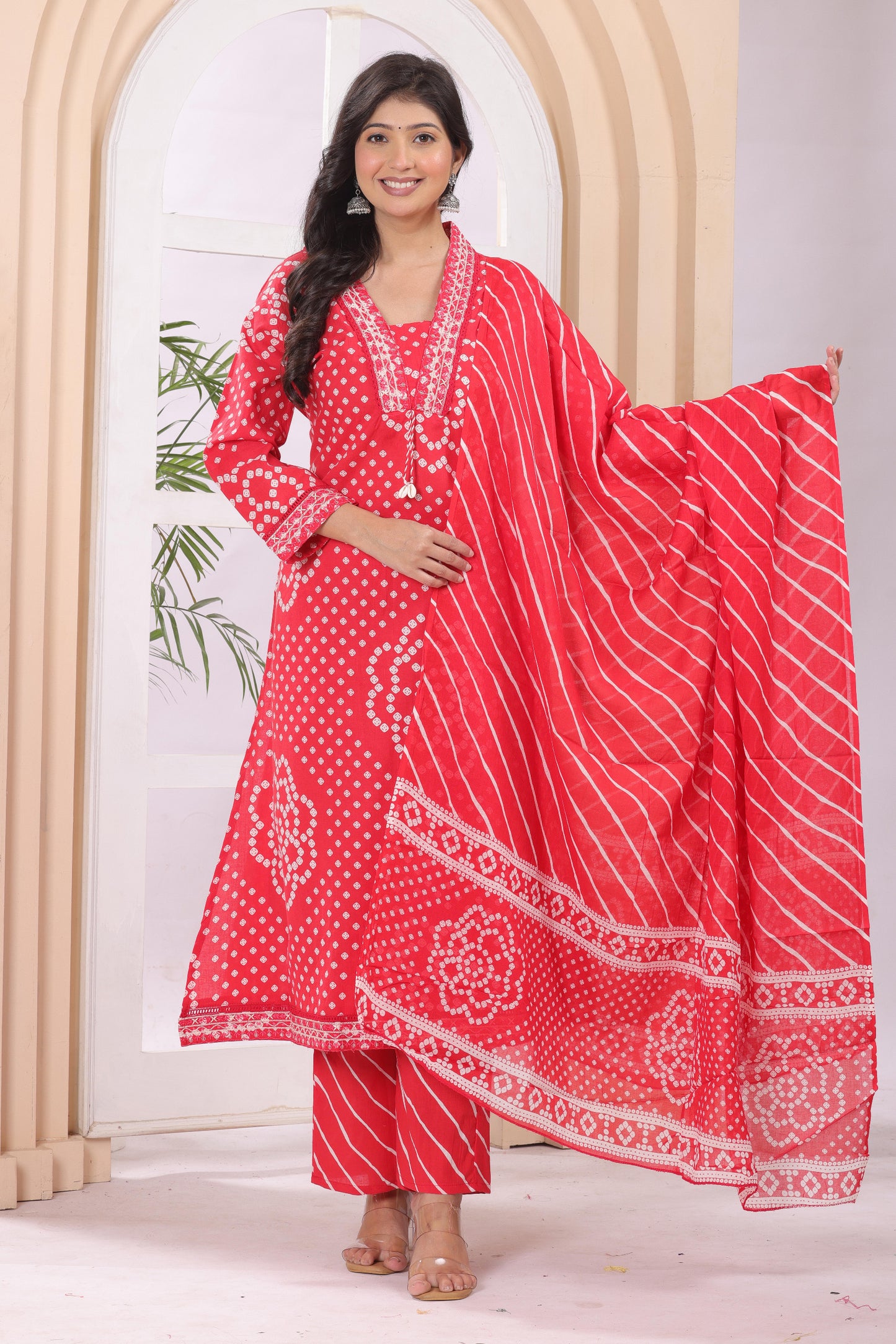 Gulabi Leaf's A-Line Printed Pure Cotton Embroidered Kurta, Pant With Dupatta