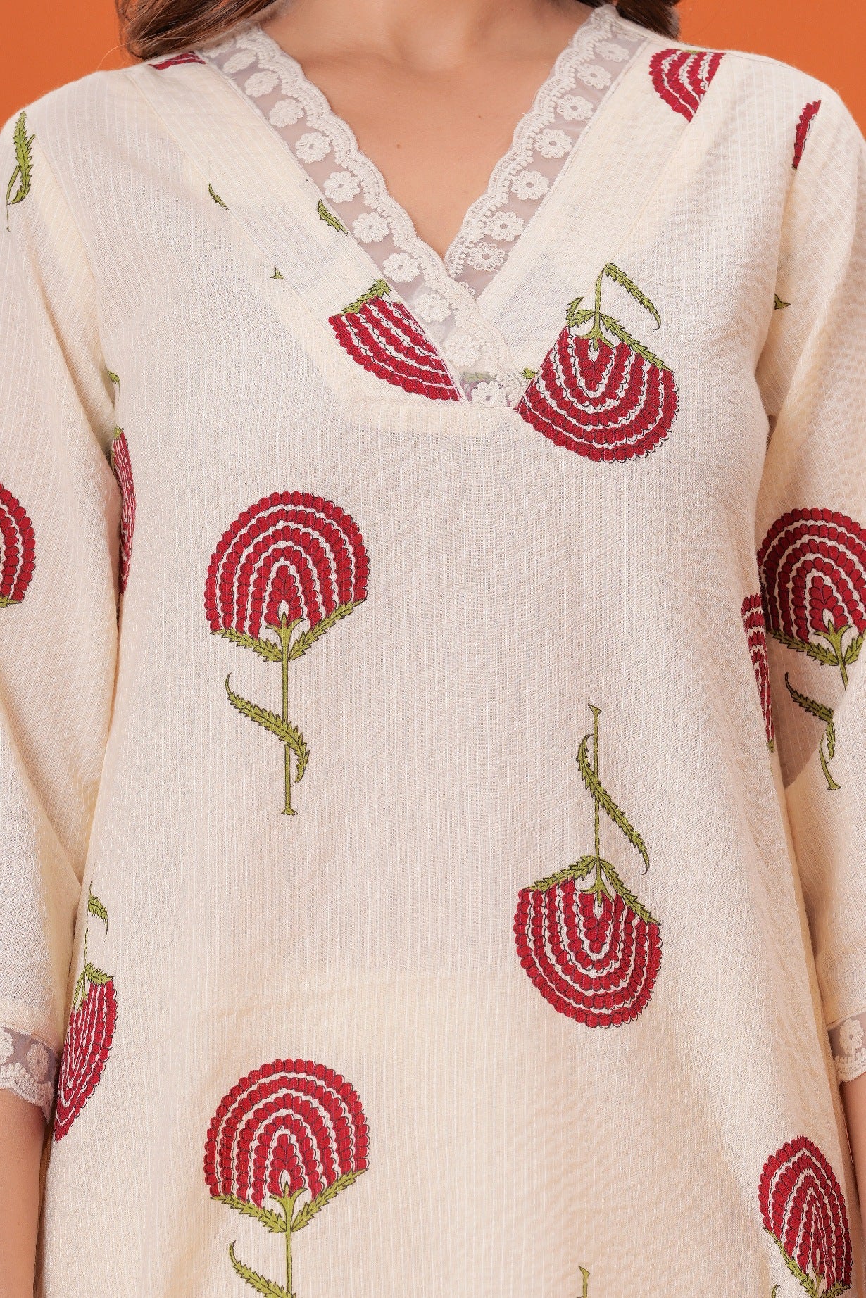 Printed V Neck Pure Cotton Top With Trousers Co-Ords