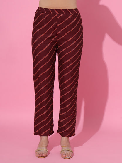Maroon Ethnic Printed & Embroidered Kurta Set with Dupatta – Festive Wear for Women