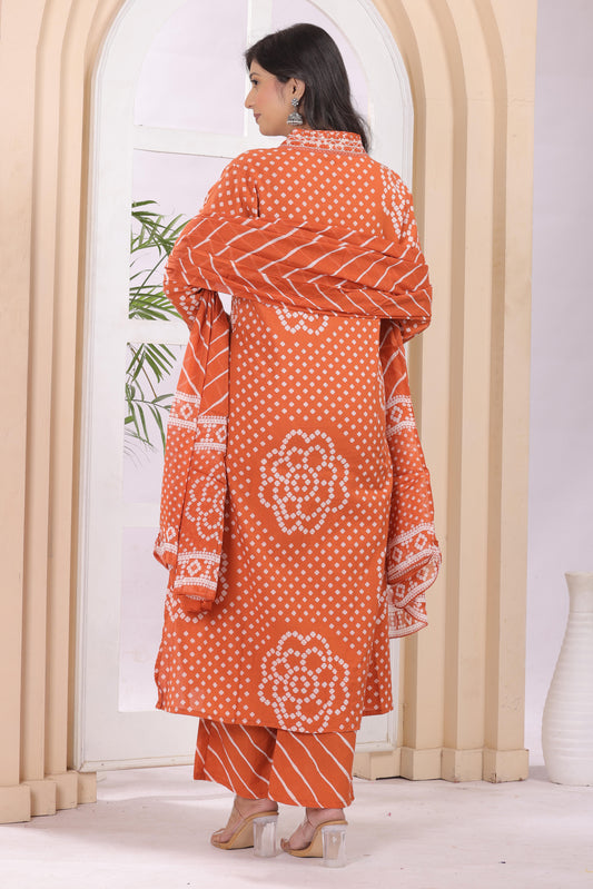 Gulabi Leaf's A-Line Printed Pure Cotton Embroidered Kurta, Pant With Dupatta