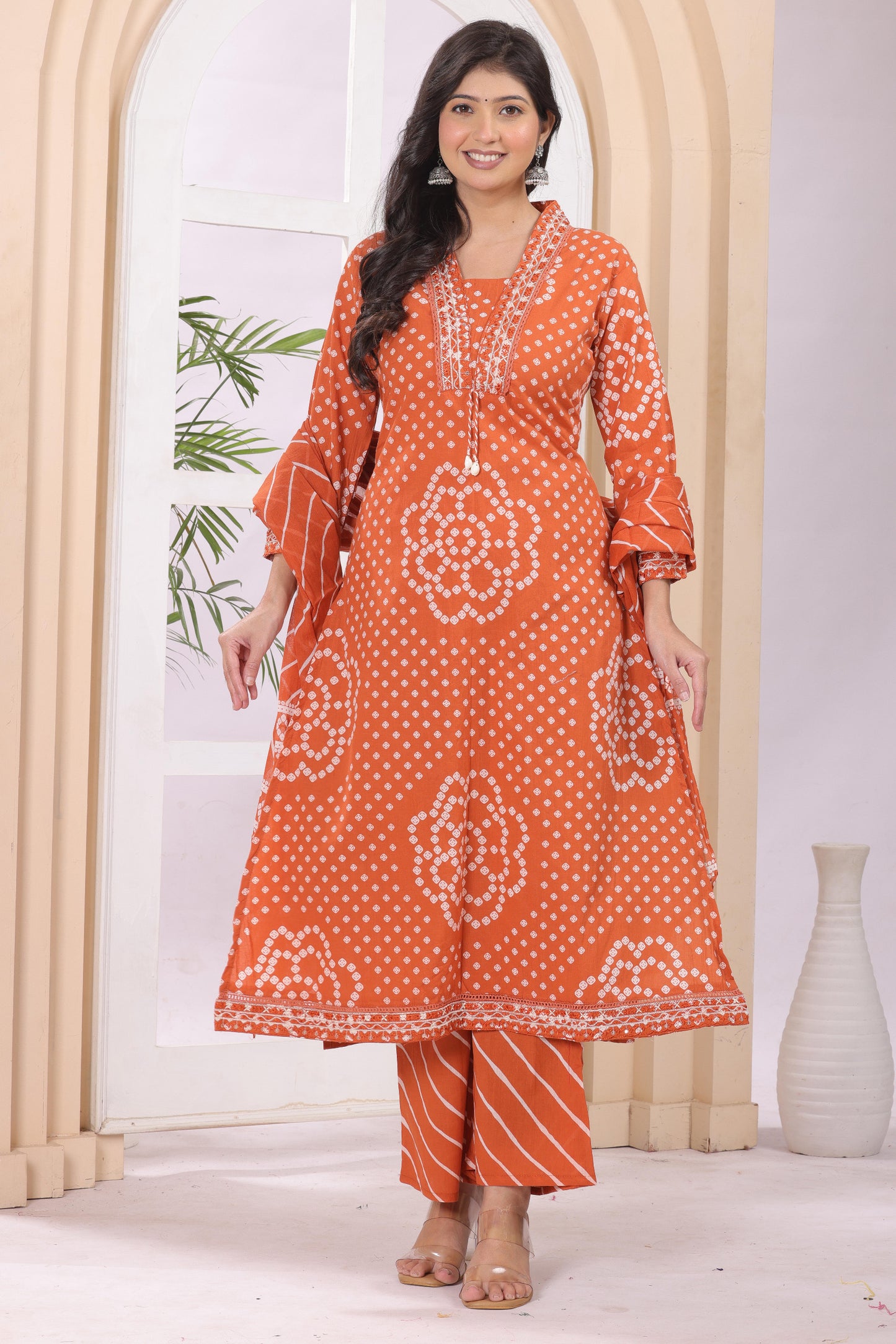 Gulabi Leaf's A-Line Printed Pure Cotton Embroidered Kurta, Pant With Dupatta