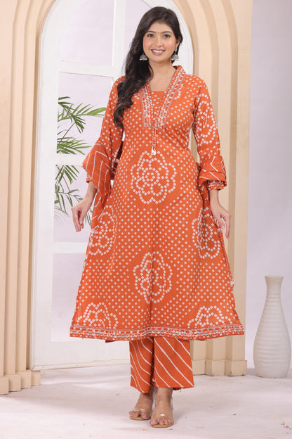 Gulabi Leaf's A-Line Printed Pure Cotton Embroidered Kurta, Pant With Dupatta