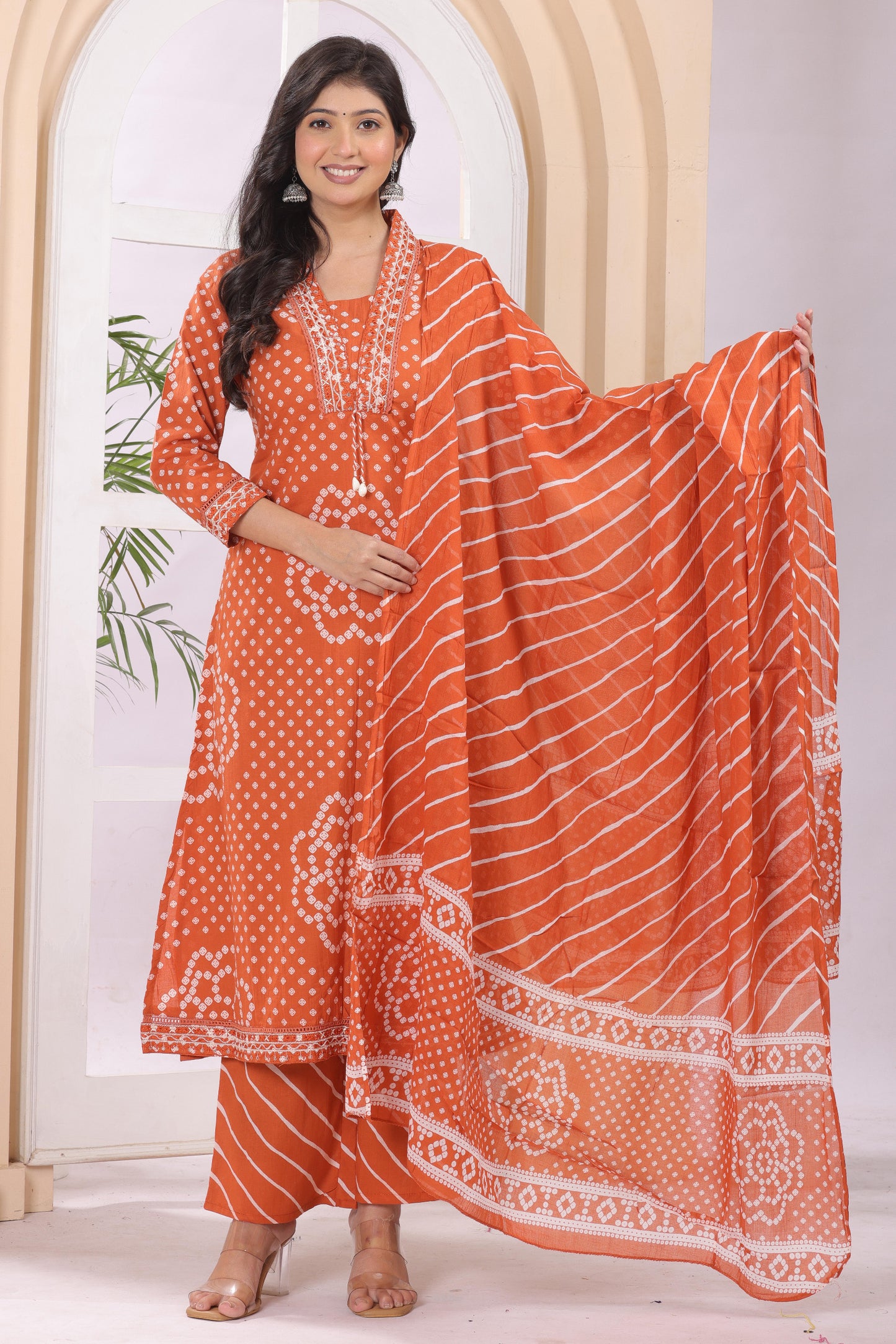 Gulabi Leaf's A-Line Printed Pure Cotton Embroidered Kurta, Pant With Dupatta