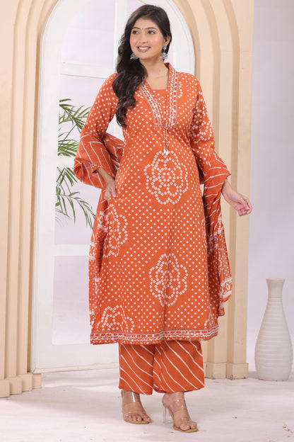 Gulabi Leaf's A-Line Printed Pure Cotton Embroidered Kurta, Pant With Dupatta