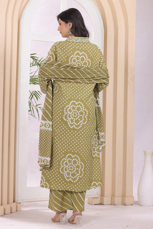 Gulabi Leaf's A-Line Printed Pure Cotton Embroidered Kurta, Pant With Dupatta