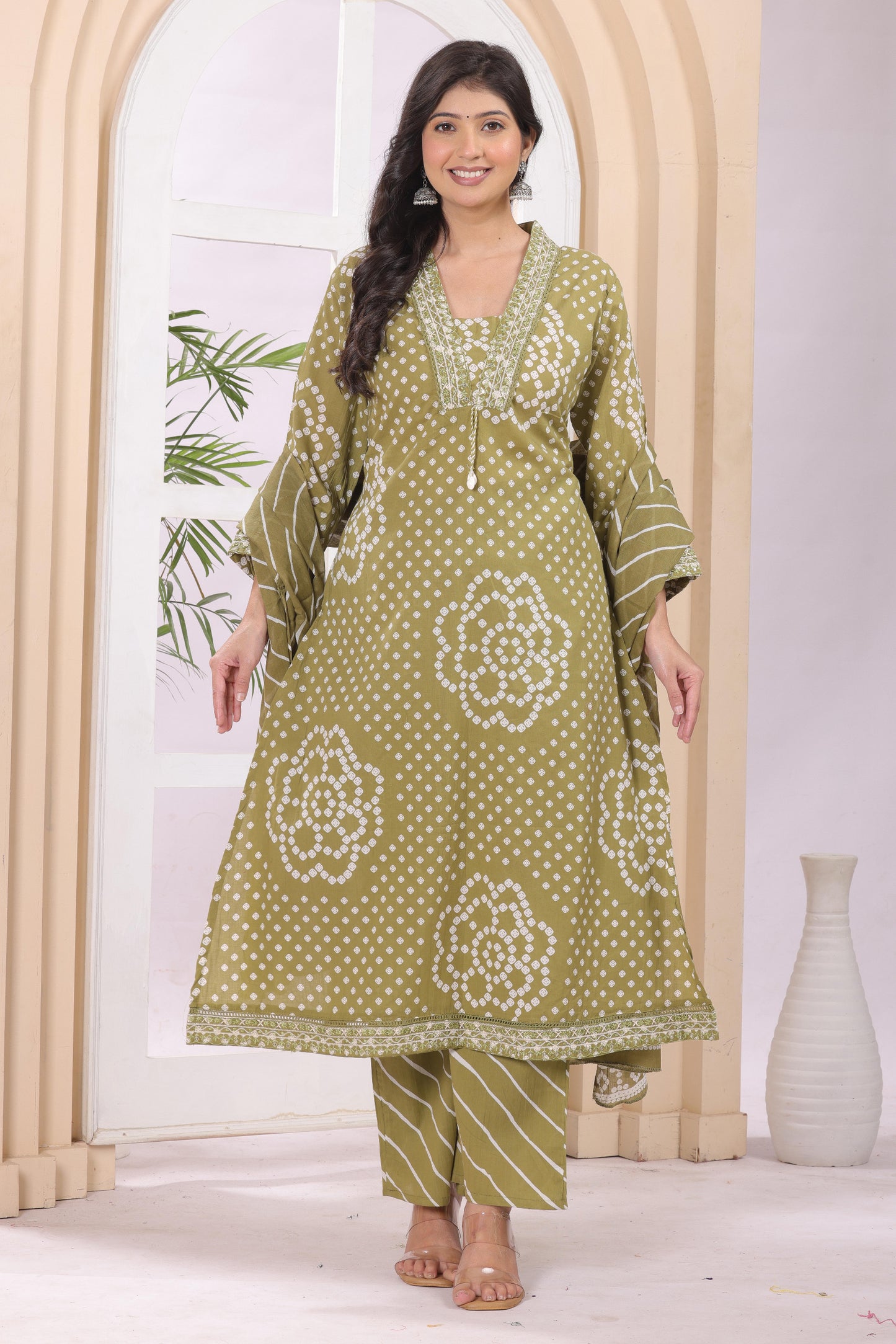 Gulabi Leaf's A-Line Printed Pure Cotton Embroidered Kurta, Pant With Dupatta