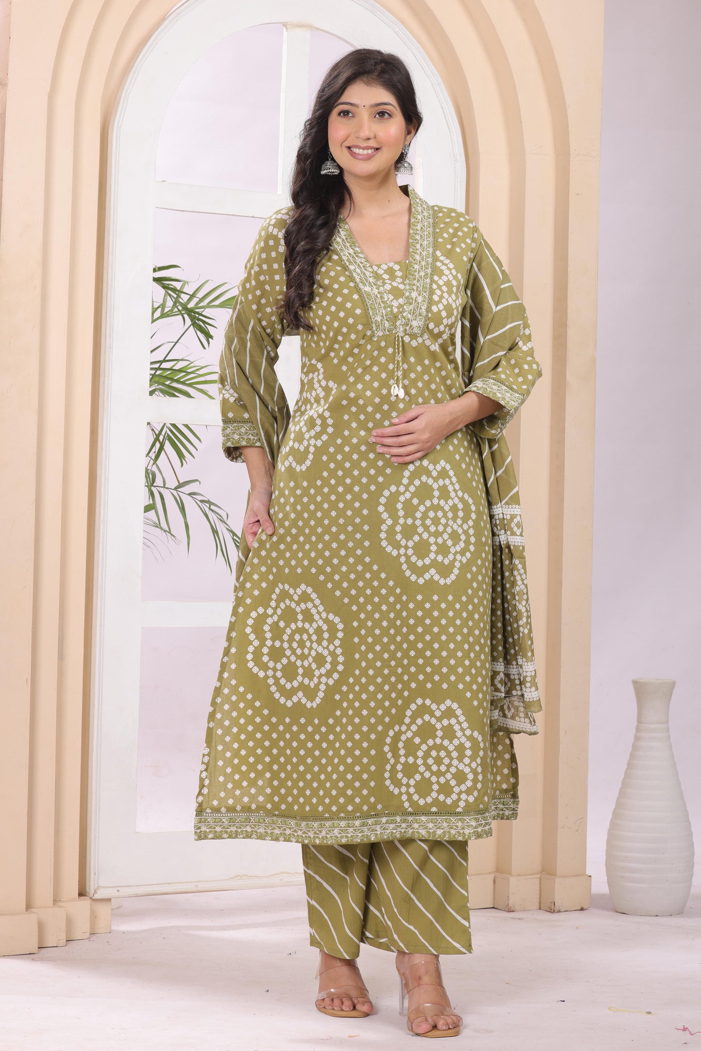 Gulabi Leaf's A-Line Printed Pure Cotton Embroidered Kurta, Pant With Dupatta