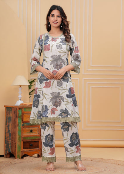 Women's Printed Lace Work Co-Ords set
