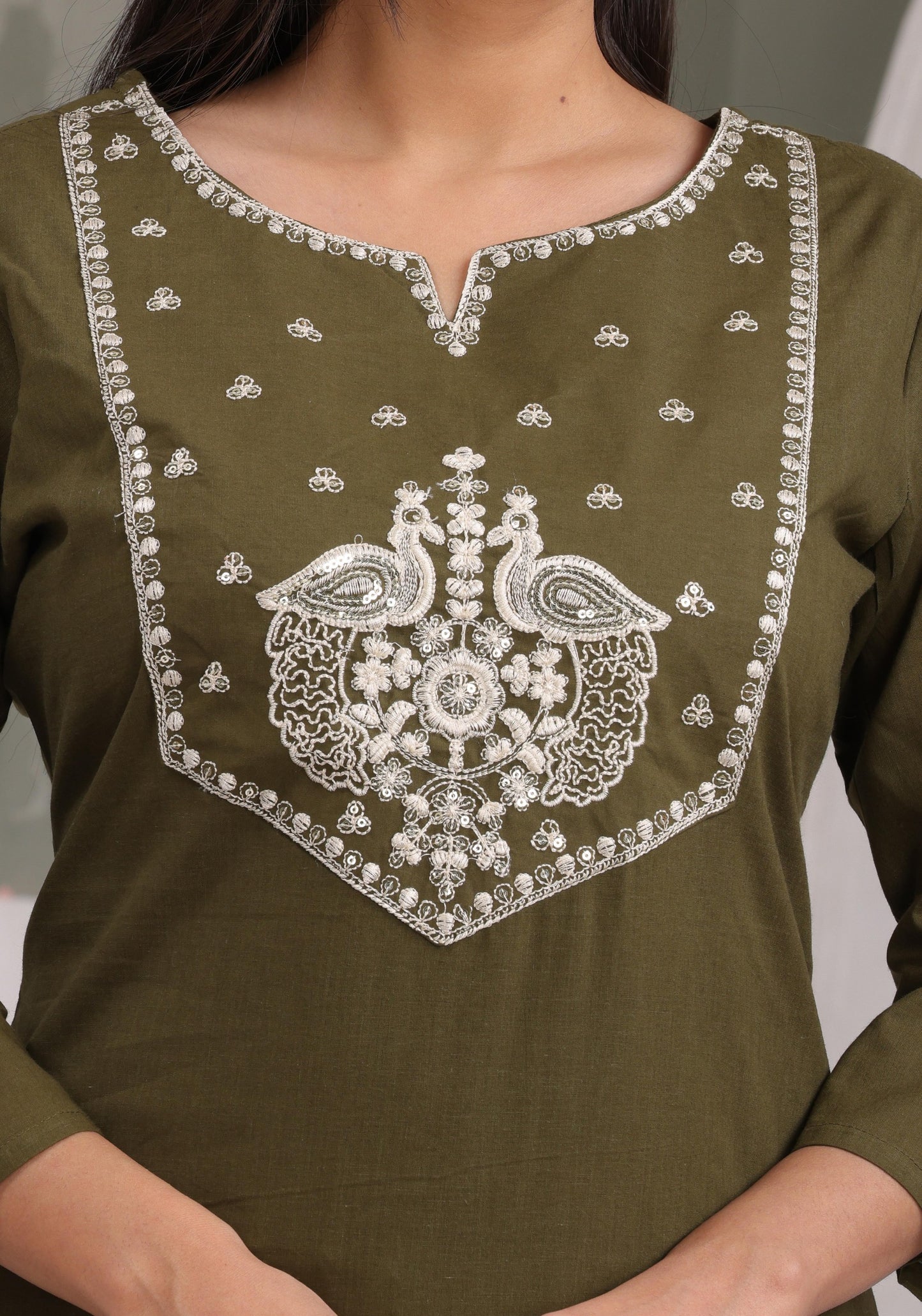 Gulabi Leaf's Solid Pure Cotton Embroidered Kurta, Pant With Dupatta