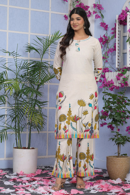 Ivory Floral Printed Co-ord Set for Women – Stylish Casual & Summer Wear